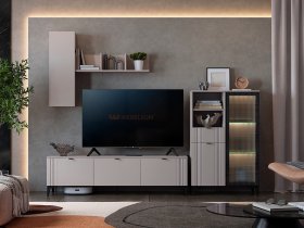 Модульная гостиная Рич (кашемир/фрапучино матовый/черный) в Заозёрном - zaozyornyj.mebel-nsk.ru | фото