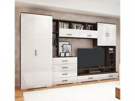 Стенка Коста МДФ (дуб венге/белый глянец) в Заозёрном - zaozyornyj.mebel-nsk.ru | фото