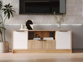 Тумба под ТВ  ТМ-001 Ивис (дуб крафт золотой/белый) в Заозёрном - zaozyornyj.mebel-nsk.ru | фото
